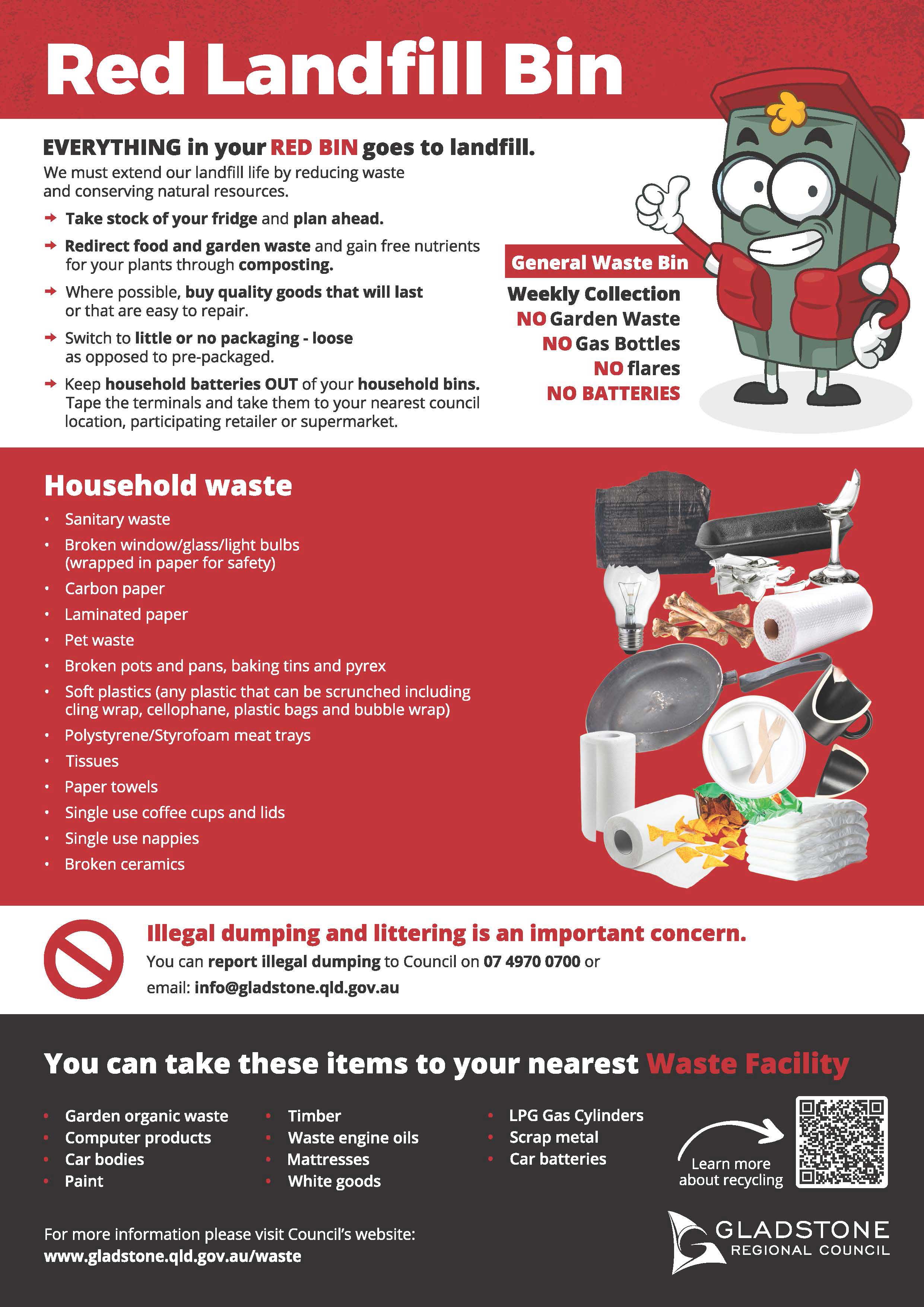 Red landfill bin a4 poster pr