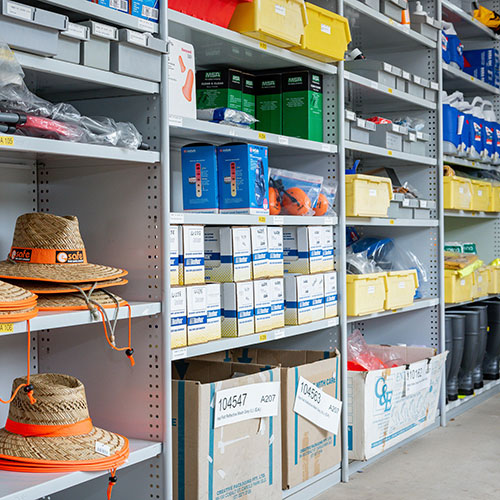 Shelves of OHS equipment