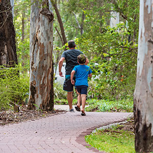 Stock GRC image of people walking on path in parklands