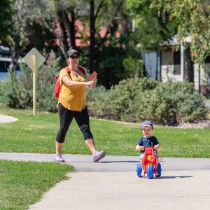 Grc calliope bunting park mum and child on pathway