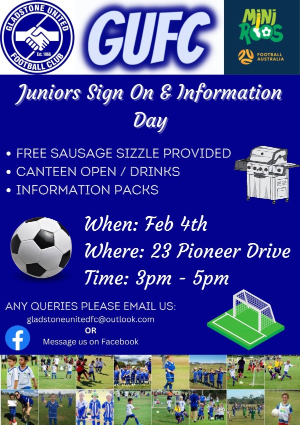 Gladstone united fc sign on day juniors flyer