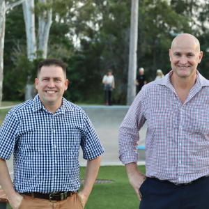 Mayor matt burnett glenn butcher mp at newly revamped cassy lives skate park jpeg