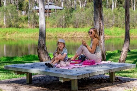 Mother and daughter relaxing