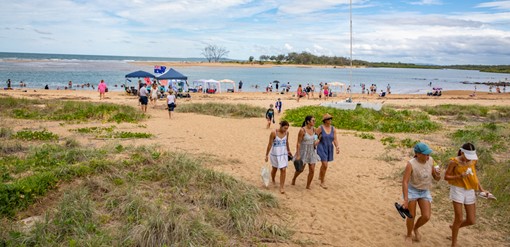 People returning from beach