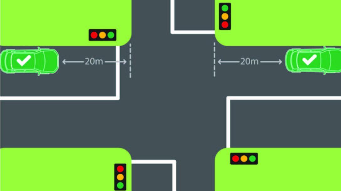 Residential parking intersection with lights