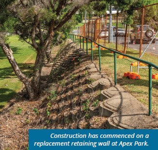 Retaining wall at apex park gladstone